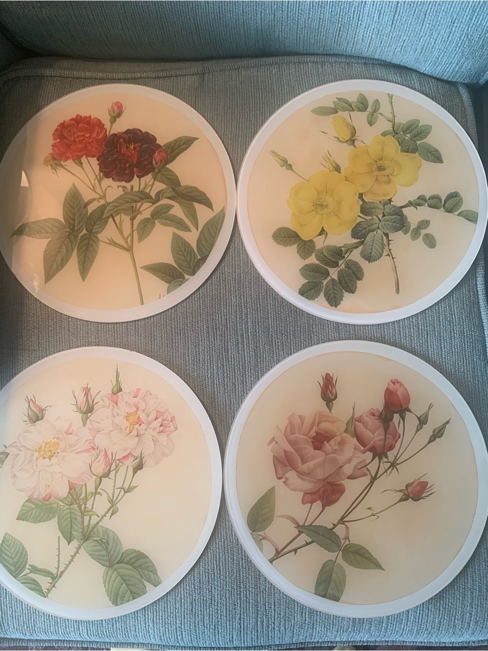 Floral glass plated round placemats